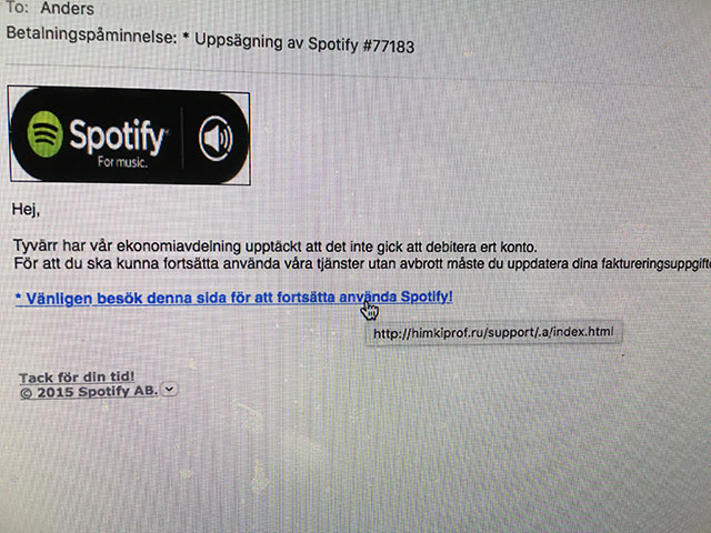 Ännu ett lurbrev, nu om Spotify