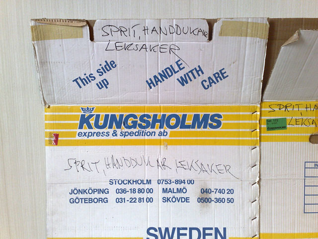 Sprit, handdukar och leksaker
