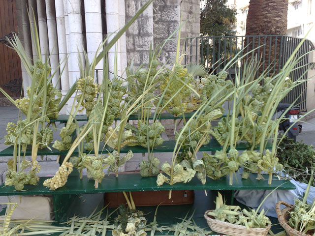 Palmbladen utanför kyrkan